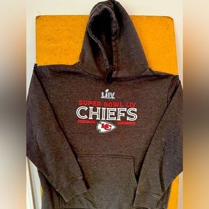 Kansas City Chiefs Super Bowl LIV sweatshirt.